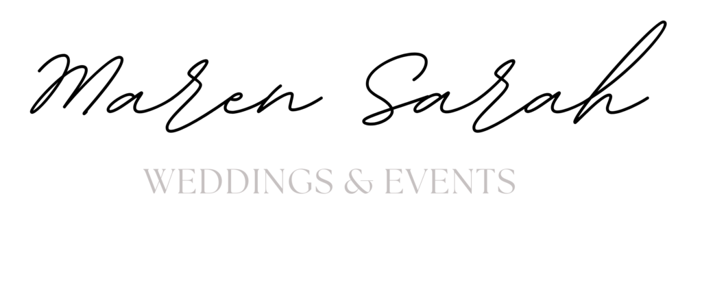 Logo. "Maren Sarah" in schwarzer Schreibschrift; "Weddings & Events" in grauen Druckbuchstaben