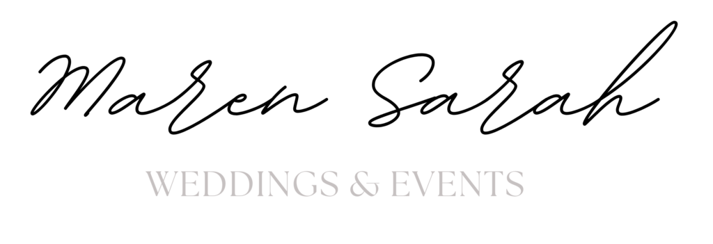 Logo. "Maren Sarah" in schwarzer Schreibschrift; "Weddings & Events" in grauen Druckbuchstaben